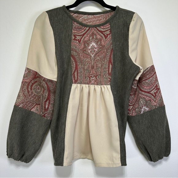 Boho Patchwork Handmade Blouse | Puff Sleeve Peasant Top - Picture 4 of 9